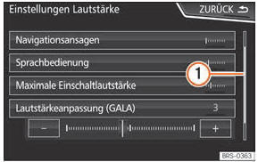 Seat Toledo. Abb. 176 Listeneinträge eines Einstellungsmenüs.