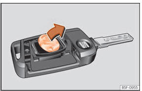 Seat Toledo. Abb. 120 Fahrzeugschlüssel: Batterie herausnehmen.