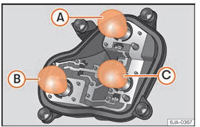 Seat Toledo. Abb. 101 Position der Glühlampen am Lampenträger.