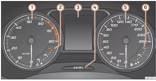 Seat Toledo. Abb. 111 Display des Kombi-Instruments in der Instrumententafel.